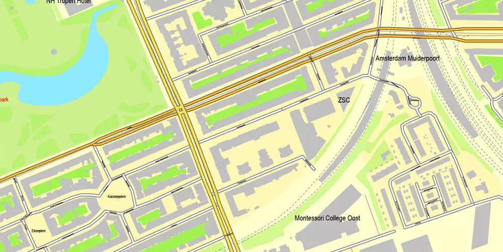 Printable Map Amsterdam, Netherlands, printable vector street City Plan map, full editable, Adobe Illustrator
