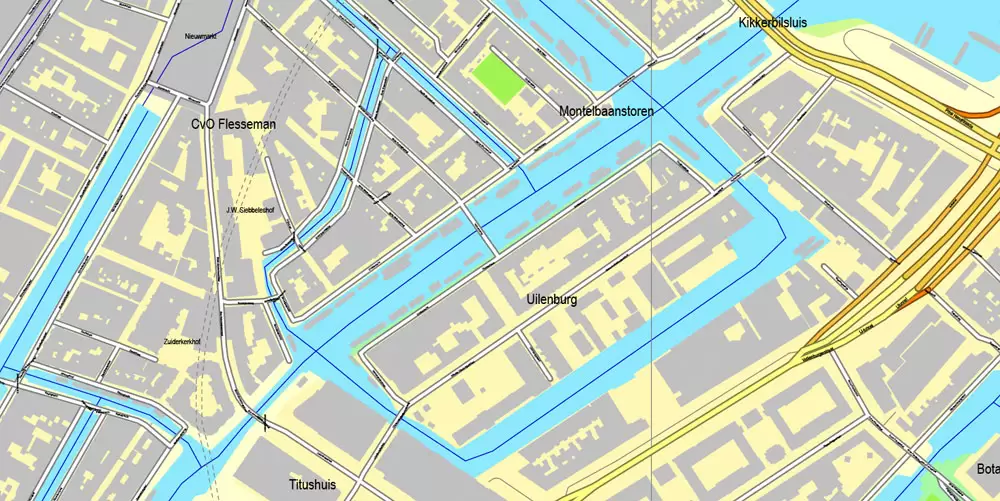 Printable Map Amsterdam, Netherlands, printable vector street City Plan map, full editable, Adobe Illustrator