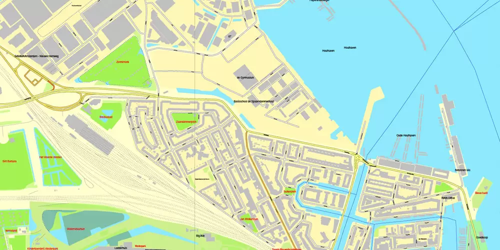 Printable Map Amsterdam, Netherlands, printable vector street City Plan map, full editable, Adobe Illustrator