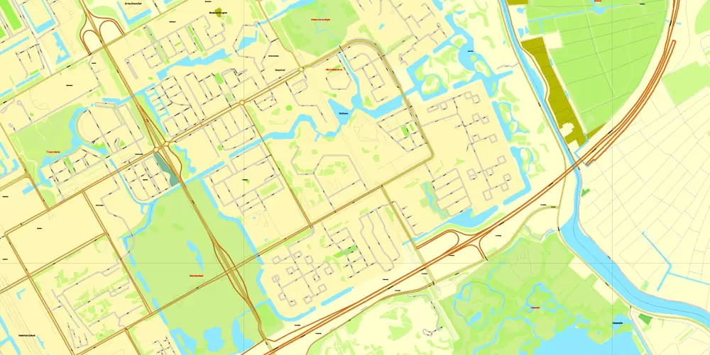 Amsterdam, Netherlands, printable vector street Simple City Plan map, full editable, Adobe Illustrator, full vector, scalable, editable, text format street names, 8 mb ZIP