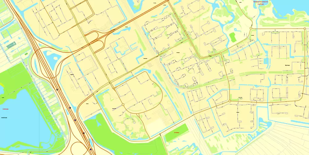 Amsterdam, Netherlands, printable vector street Simple City Plan map, full editable, Adobe Illustrator, full vector, scalable, editable, text format street names, 8 mb ZIP