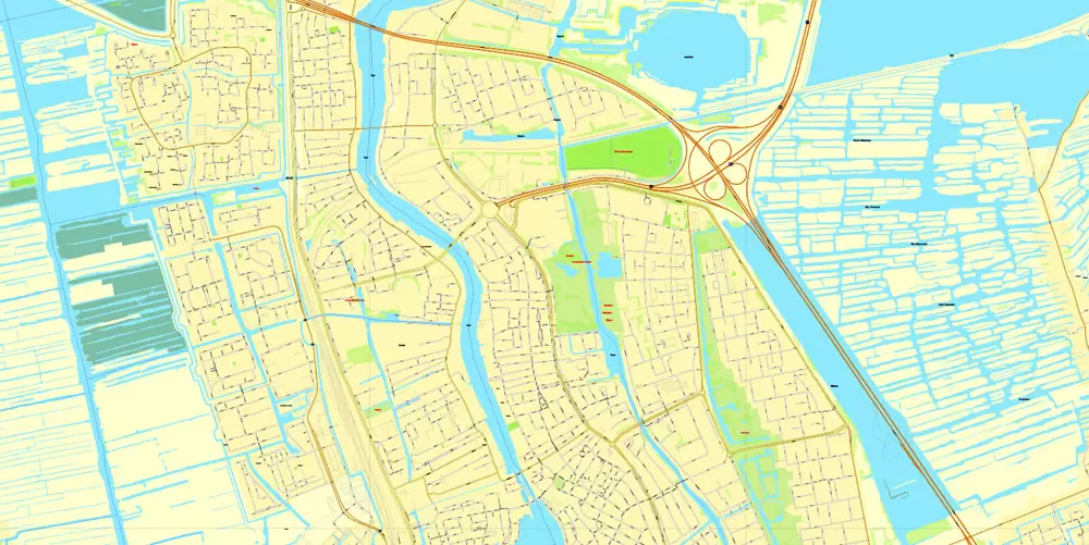 Amsterdam, Netherlands, printable vector street Simple City Plan map, full editable, Adobe Illustrator, full vector, scalable, editable, text format street names, 8 mb ZIP