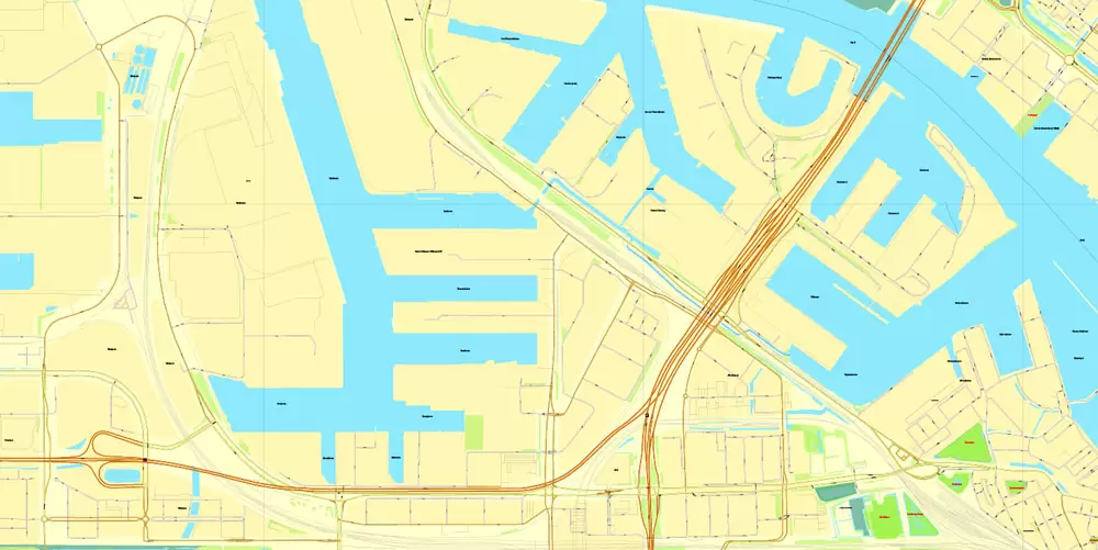 Amsterdam, Netherlands, printable vector street Simple City Plan map, full editable, Adobe Illustrator, full vector, scalable, editable, text format street names, 8 mb ZIP