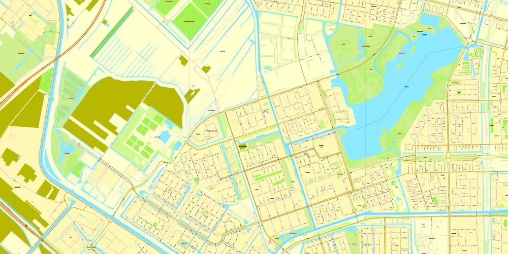 Amsterdam, Netherlands, printable vector street Simple City Plan map, full editable, Adobe Illustrator, full vector, scalable, editable, text format street names, 8 mb ZIP