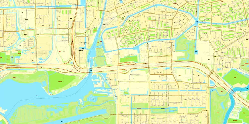 Amsterdam, Netherlands, printable vector street Simple City Plan map, full editable, Adobe Illustrator, full vector, scalable, editable, text format street names, 8 mb ZIP