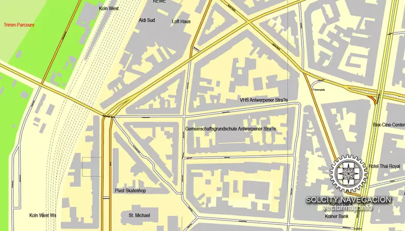 Cologne / Koln, Germany printable vector street City Plan map, full editable, Adobe Illustrator