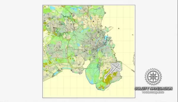 Copenhagen, Denmark printable vector street full City Plan map, full editable, Adobe Illustrator