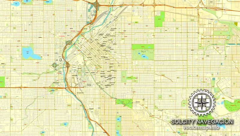 Map Vector Denver, Colorado, US printable vector street City Plan map, full editable, Adobe Illustrator
