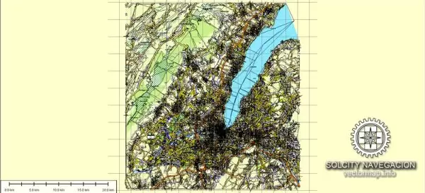 Geneva, Switzerland printable vector street full Atlas 15 parts map, full editable, Adobe Illustrator, full vector 3 x 3 m, scalable, editable, text format street names, 52,8 mb ZIP All streets, all buildings.