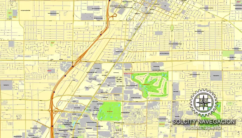 Map Las Vegas, Nevada, US printable vector street City Plan map, full editable, Adobe Illustrator,