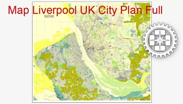 Liverpool UK Vector Map Printable City Plan Adobe Illustrator, full vector