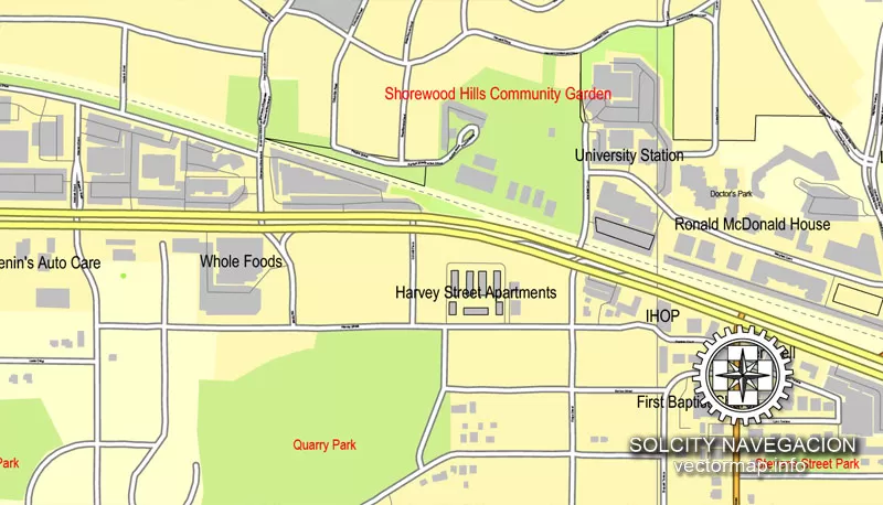 Map Madison, Wisconsin, US printable vector street City Plan map, full editable, Adobe Illustrator
