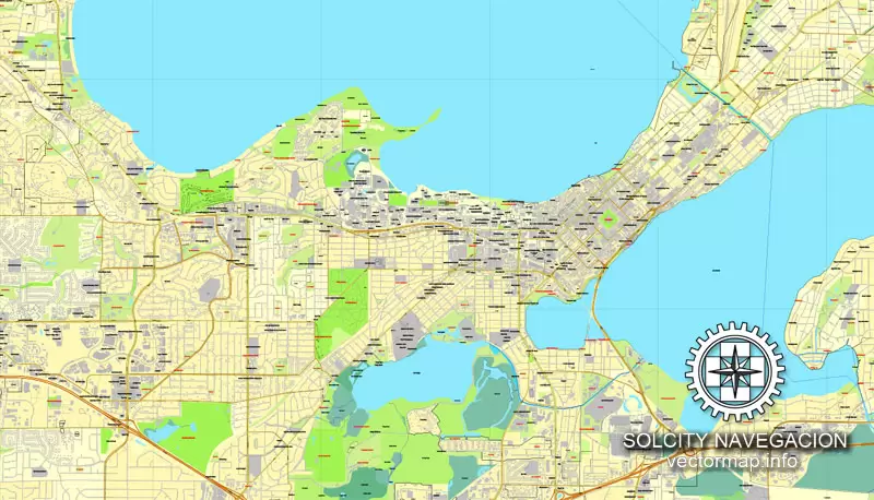 Madison, Wisconsin, US printable vector street City Plan map, full editable, Adobe PDF