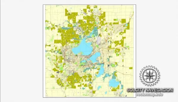 Map Madison, Wisconsin, US printable vector street City Plan map, full editable, Adobe Illustrator