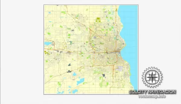 Map vector Milwaukee, Wisconsin, US printable vector street City Plan map, full editable, Adobe Illustrator