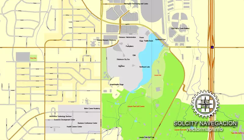 Map vector Oklahoma City, Oklahoma, US printable vector street City Plan map, full editable, Adobe Illustrator