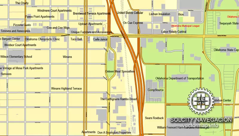 Map vector Oklahoma City, Oklahoma, US printable vector street City Plan map, full editable, Adobe Illustrator