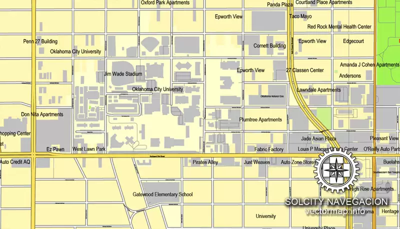 Map vector Oklahoma City, Oklahoma, US printable vector street City Plan map, full editable, Adobe Illustrator