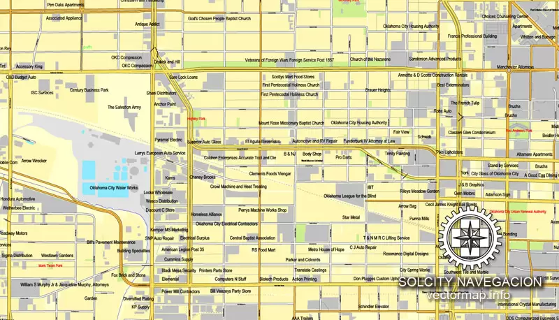 Map vector Oklahoma City, Oklahoma, US printable vector street City Plan map, full editable, Adobe Illustrator