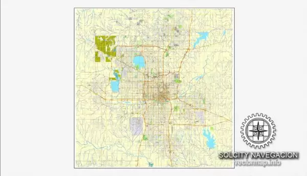 Map vector Oklahoma City, Oklahoma, US printable vector street City Plan map, full editable, Adobe Illustrator