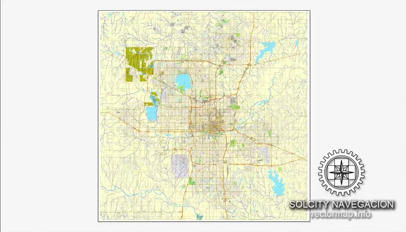 Map vector Oklahoma City, Oklahoma, US printable vector street City Plan map, full editable, Adobe Illustrator