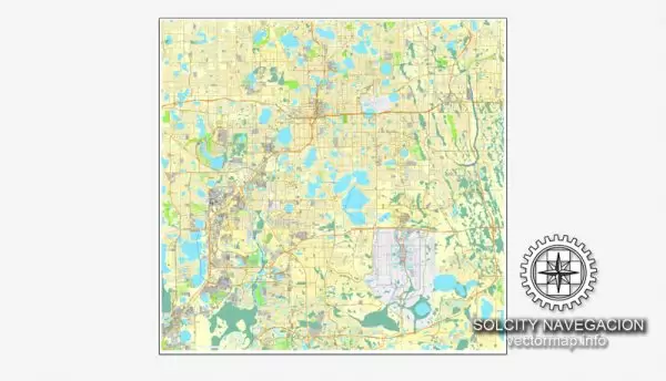 Vector map: Orlando, Florida, US printable vector street City Plan map, full editable, Adobe Illustrator