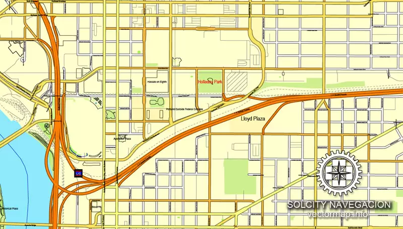 Portland, Oregon, US printable vector street City Plan map, full editable, Adobe Illustrator, Royalty free
