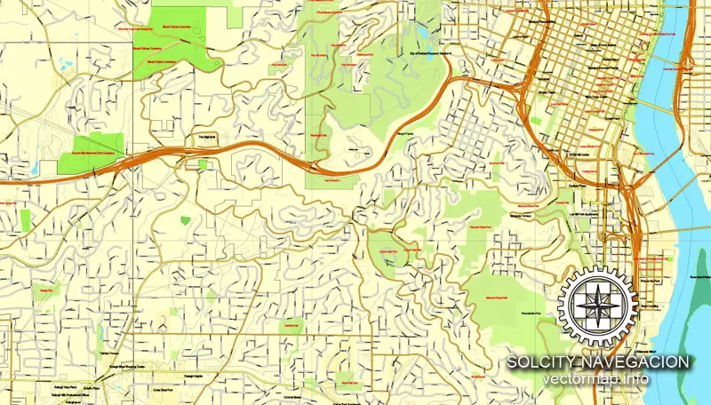 Portland, Oregon, US printable vector street City Plan map, full editable, Adobe Illustrator, Royalty free