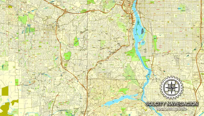 Portland, Oregon, US printable vector street City Plan map, full editable, Adobe Illustrator, Royalty free