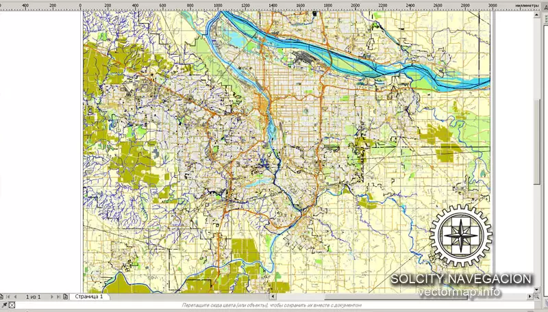 Portland, Oregon, US printable vector street City Plan map, full editable, Adobe Illustrator, Royalty free