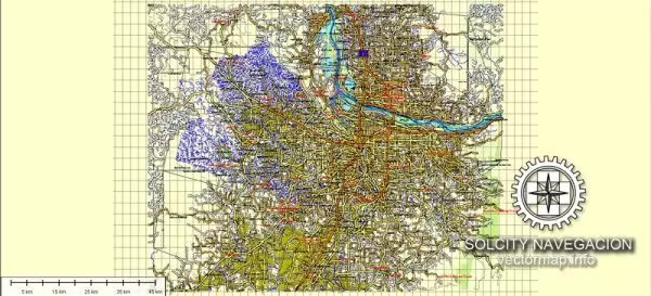 Map vector Portland, Oregon, US printable vector street Atlas 25 parts map, full editable, Adobe Illustrator
