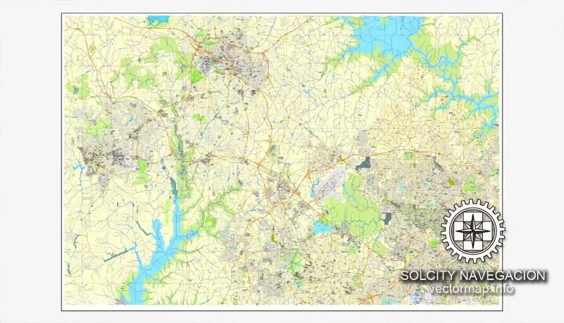Vector map Raleigh, Chapel Hill, Durham, North Carolina, US printable vector street City Plan map, full editable, Adobe Illustrator
