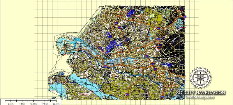 Rotterdam, Netherland printable vector street full Atlas 49 parts map, full editable, Adobe Illustrator