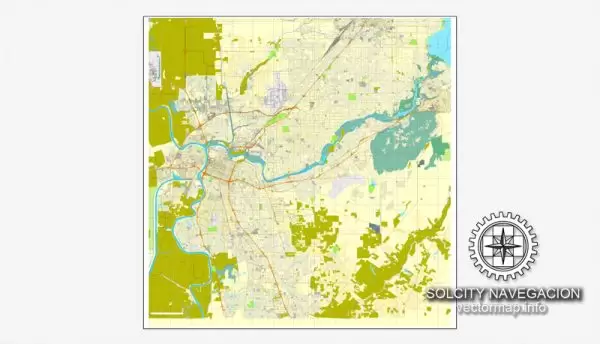 Vector map Sacramento, California, US printable vector street City Plan map, full editable, Adobe Illustrator