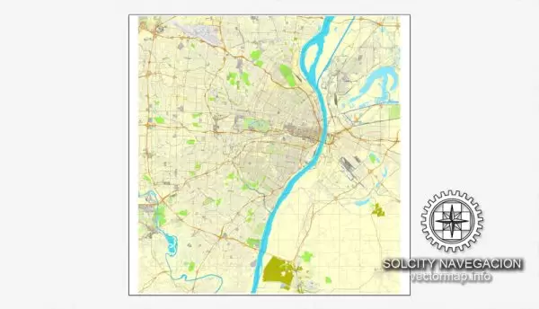 Map Vector Saint Louis, Missouri, US printable vector street City Plan map, full editable, Adobe Illustrator