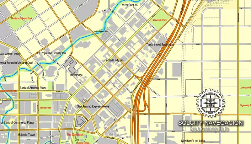 Map vector San Antonio, Texas, US printable vector street City Plan map, full editable, Adobe Illustrator