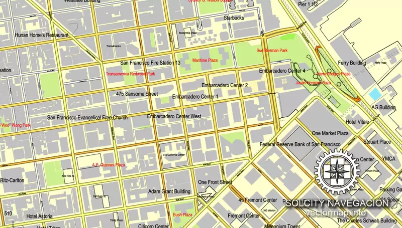 Map vector San Francisco, California, US printable vector street City Plan map, full editable, Adobe Illustrator