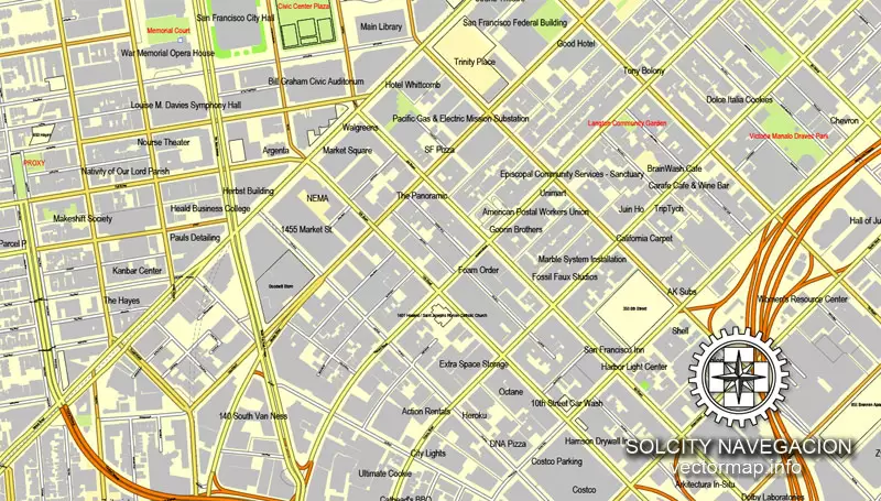 Map vector San Francisco, California, US printable vector street City Plan map, full editable, Adobe Illustrator