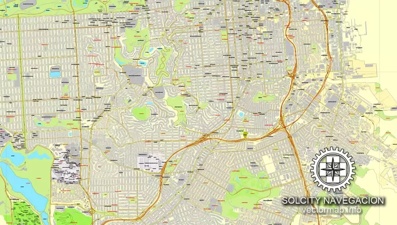 Map vector San Francisco, California, US printable vector street City Plan map, full editable, Adobe Illustrator