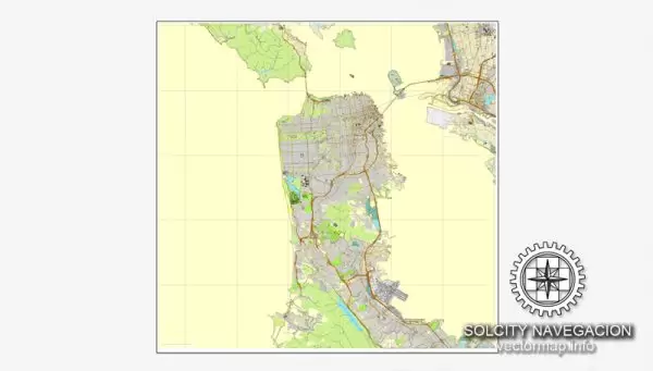 Map vector San Francisco, California, US printable vector street City Plan map, full editable, Adobe Illustrator
