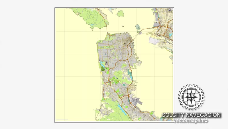 Map vector San Francisco, California, US printable vector street City Plan map, full editable, Adobe Illustrator