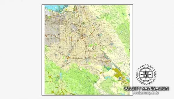 Map vector San Jose, California, US printable vector street City Plan map, full editable, Adobe Illustrator
