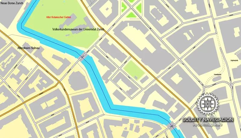 Map Zurich, Switzerland printable vector street full City Plan map, full editable, Adobe Illustrator