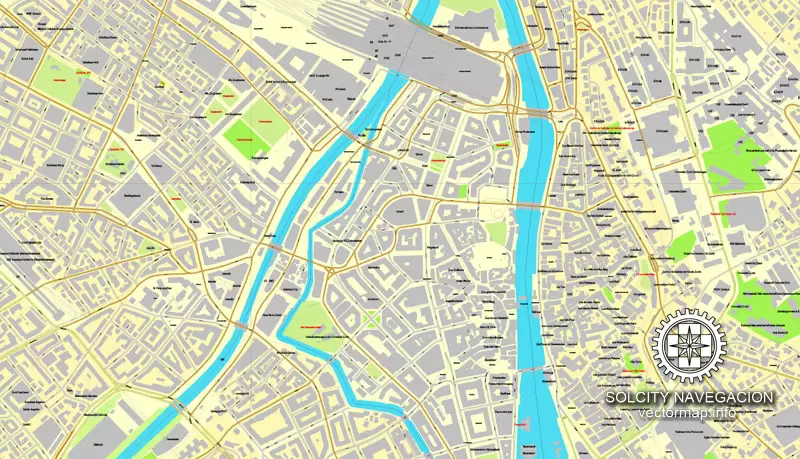 Map Zurich, Switzerland printable vector street full City Plan map, full editable, Adobe Illustrator