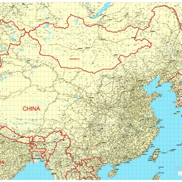 Free vector map China + Mongolia + North & South Korea, Adobe Illustrator, download now maps vector clipart >>>>> Map for design, projects, presentation free to use as you like.