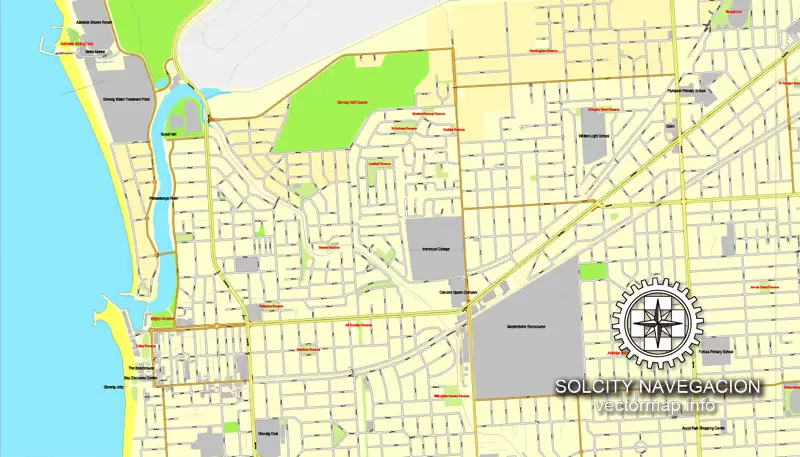 Map vector Adelaide, Australia, printable vector street City Plan map, full editable, Adobe illustrator Map for design, print, arts, projects, presentations, for architects, designers and builders