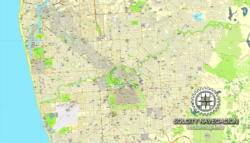 Map vector Adelaide, Australia, printable vector street City Plan map, full editable, Adobe illustrator Map for design, print, arts, projects, presentations, for architects, designers and builders