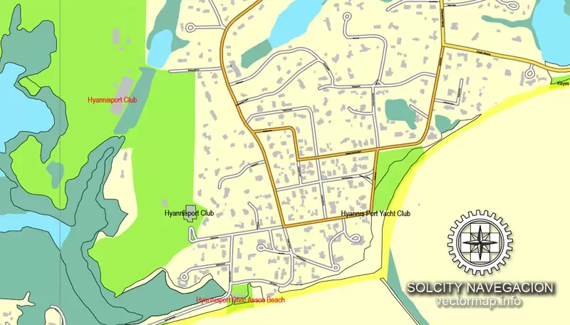 Map vector Barnstable, Massachusetts, US printable vector street City Plan map, full editable, Adobe Illustrator Map for design, print, arts, projects, presentations, for architects, designers and builders