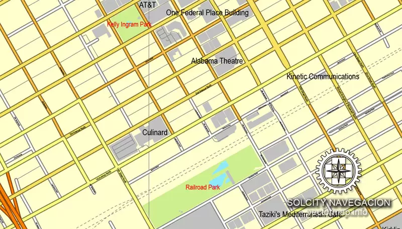 Map vector Birmingham, Alabama, US printable vector street City Plan map, full editable, Adobe Illustrator Map for design, print, arts, projects, presentations, for architects, designers and builders.