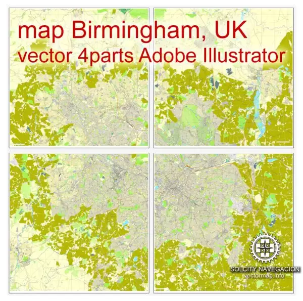 Birmingham, UK Great Britain, printable vector street City Plan map, full editable, Adobe Illustrator